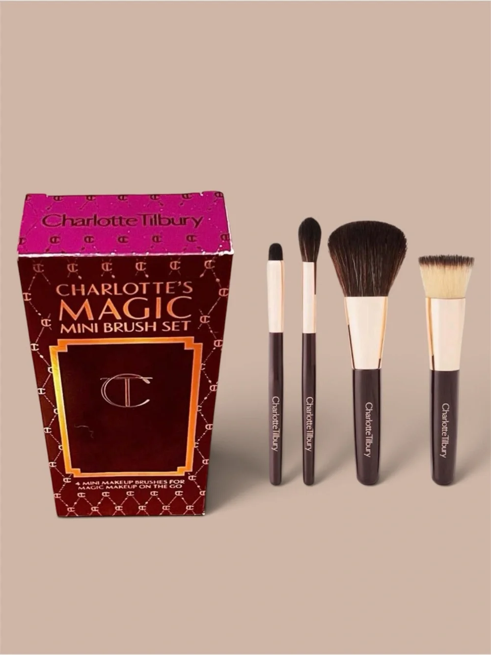 Charlotte Tilbury Plum Velvet Mini Brush Travel Set with Gold CT Accent